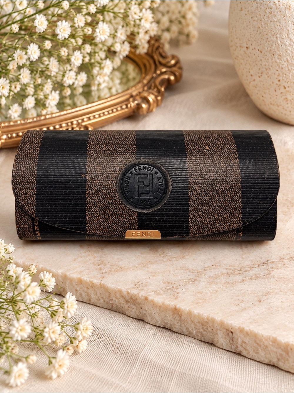 Vintage Fendi Zucca Eyeglass Case – Brown & Black Monogram Designer Hard Case